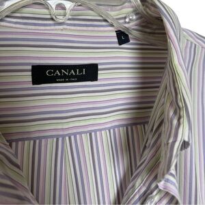 Canali Striped Button Dress Shirt Size Large Made in Italy Long Sleeve Cotton